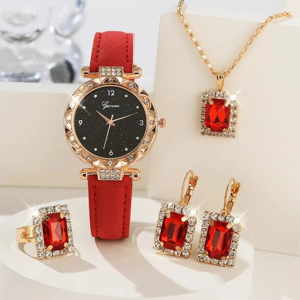 Womens Watches 5Pcs Set Luxury Rhinestone Women Fashion Elegant Wristwatch Quartz Watch For Girl WristWatch Bracelet Gift - The Shack